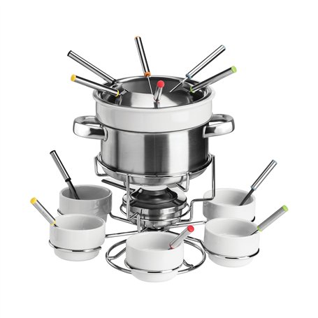 Service à Fondue en Acier Inoxydable et Porcelaine
