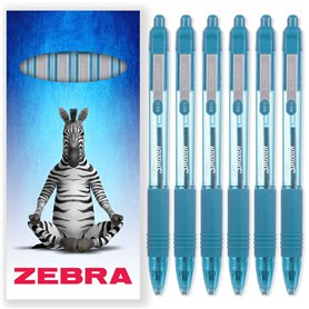 Zebra Z-Grip Lot de 6 stylos à bille rétractables à encre lisse Pointe 1 mm Boîte cadeau Bleu clair