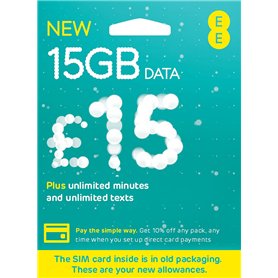 EE Carte SIM prépayée de 15 £ pour 30 jours avec 500 minutes