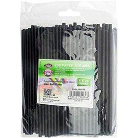 Lot de 1000 pailles en papier biodégradables Noir 20 cm