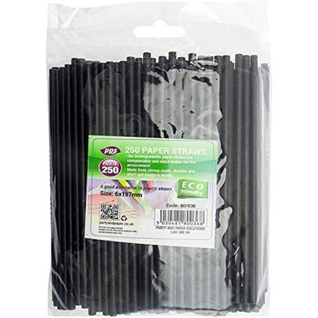 Lot de 1000 pailles en papier biodégradables Noir 20 cm