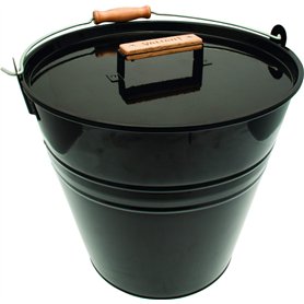 Valiant Seau en métal avec Couvercle pour Petit Bois et Cendres Noir 30 cm de diamètre