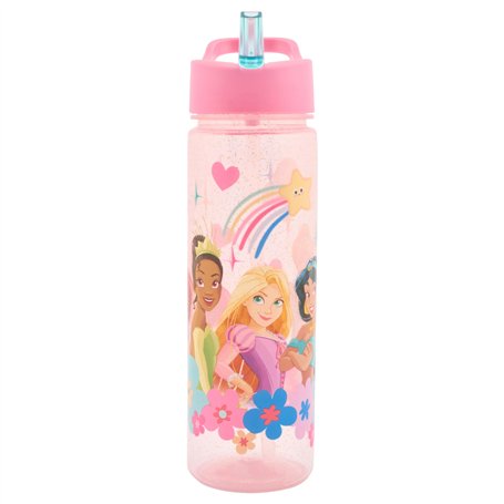 Disney Bouteille d'eau Princesse pour enfants avec paille – 600 ml sans BPA – Bouteille d'eau princesse avec poignée de transpor