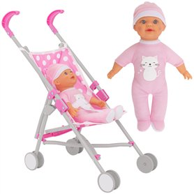 Dolly Tots Poussette Simple et Poupée | Pliable Avec Parapluie | Comprend Une Poupée Assortie