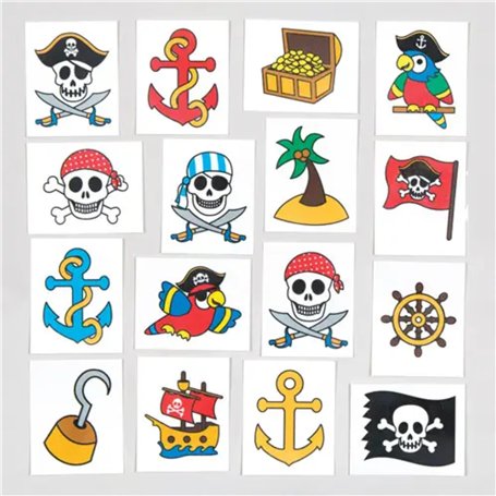 Baker Ross Tatouages temporaires vilains pirates pour enfant (Lot de 24) - Petit jouet parfait pour les pochettes-surprises
