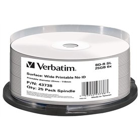 1x25 Verbatim BD-R Blu-Ray 25GB 6X Speed Wide Imprimable NO-ID