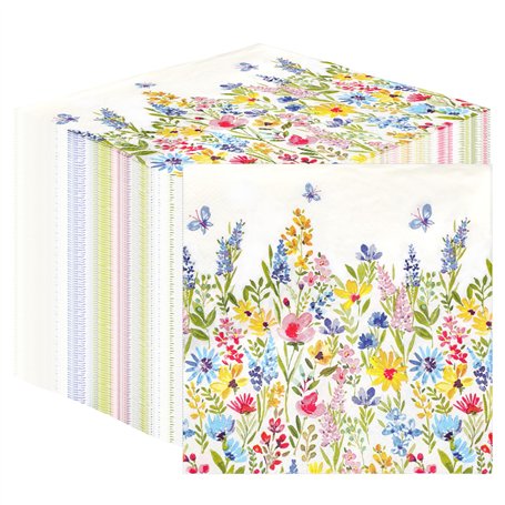 Table Kind 100 x Bulk Pack Soft Recycled Paper Napkins Disposable White Floral Party Serviettes for Weddings or Everyday Use Eco