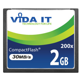 Vida IT Carte Mémoire CF Compact Flash 2 Go Vitesse 200x Vitesse 30 Mo/s IDE 50 Broches pour Appareil Photo numérique Canon EOS