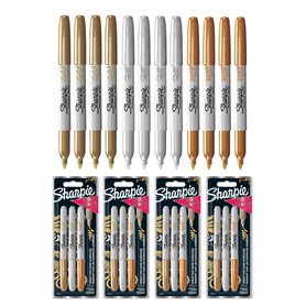 Sharpie Lot de 12 Marqueurs permanents Métallisés Pointe Fine Couleurs Métalliques Assortis Or Argent Bronze
