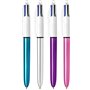 Bic Original & Shine Lot de 4 stylos à bille rétractables tout-en-un 4 couleurs d'encre Pointe moyenne 1 mm