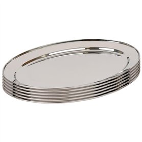 Argon Tableware 6X 60cm x 41cm Plateaux de Service Ovales en Acier Inoxydable - Grand Fête Dîner Collation Buffet Nourriture San