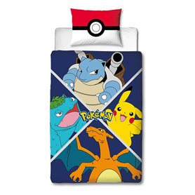 Character World Pokémon Parure de lit Simple avec Housse de Couette réversible 2 Faces Motif Personnages Pikachu avec taie d'ore