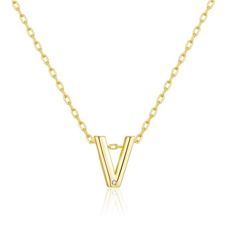 Philip Jones Collier plaqué or avec initiale lettre V créée avec des cristaux de zircon