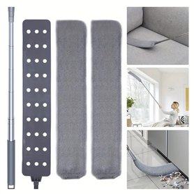 Boolavard Aspirateur de poussière rétractable avec 2 chiffons en microfibre et long manche de 152 cm. Brosse à plumeau lavable e