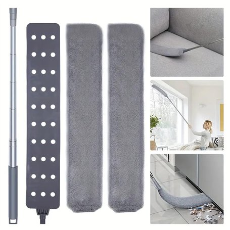 Boolavard Aspirateur de poussière rétractable avec 2 chiffons en microfibre et long manche de 152 cm. Brosse à plumeau lavable e