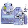 Disney Stitch Sac a Dos Fournitures Scolaires Lot 5 Pièces avec Sac de Natation Trousse Bouteille d'eau et Porte-clés Cadeau Enf