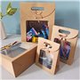 Emartbuy Papier Fort Debout Sac Cadeau, 26 cm x 19 cm x 9 cm, Sac Kraft Brun Avec Fenêtre Transparente Et Noeud - Paquet de 12