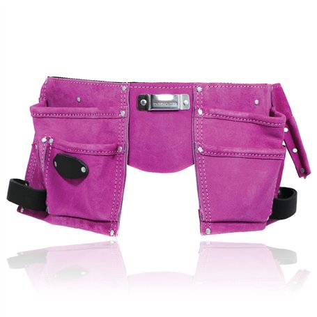 SPARES2GO Ceinture porte-outils de jardinage rose double cuir 11 poches support violet réglable daim