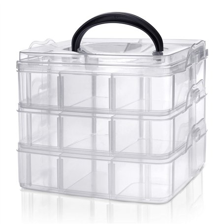 Kurtzy Boite Rangement Compartiment - Boite de Rangement Compartiments Amovibles et Empilables 3 Etages en Plastique Transparent
