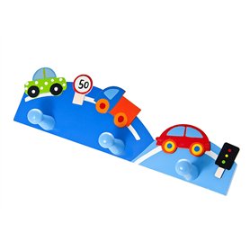 Mousehouse Gifts Porte manteau mural patères crochet en bois pour manteau voiture bleue pour une chambre de bébé ou de petit gar