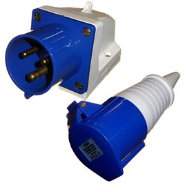 Prise et coupleur 32 A 3 broches 230 V monophasé 32 A IP44 Rainsafe intérieur/extérieur Bleu industriel IEC309-2