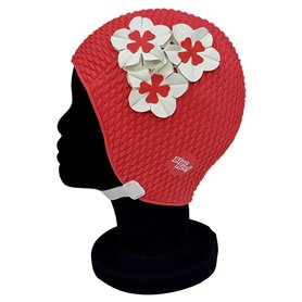 Blue Reef Tokyo Bubble Bonnet de bain pour femme Motif floral classique rétro 3 fleurs 2 couleurs trio de pétales 3D élégant vin