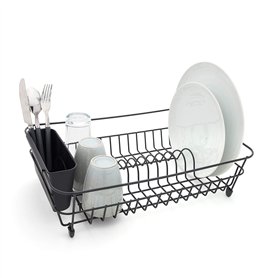 simplywire - Égouttoir à Vaisselle - Antirouille avec Support de Couverts - Acier recouvert de Plastique Noir
