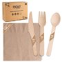 FOOGO Green Lot de 250 couverts jetables en bois et serviettes marron écru certifiés FSC®