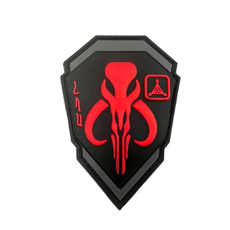Patch Nation Écusson Bounty Hunter Boba Fett Mandalorian Bantha Skull en PVC noir pour paintball