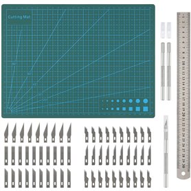 Belle Vous Ensemble de 65 Lames Artisanales avec Tapis de Découpe A4 - Kit Modelisme Exacto - Idéal pour le Papier