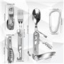 Couverts d'ustensiles de camping en plein air, Ensemble de Couverts Pliants Multifonctionnels 5 en 1, couverts portables en acie