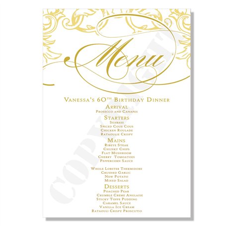Lot de 10 cartes de menu de mariage A6