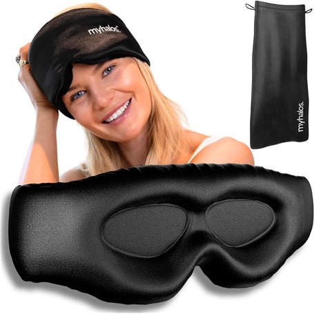 MyHalos Masque de sommeil 3D en soie avec bonnets pour les yeux – Masque de sommeil occultant pour homme et femme – Masques pour