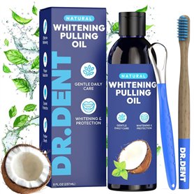DR.DENT Bain de bouche tirant à l'huile de noix de coco – Blanchiment naturel des dents et haleine fraîche – Sans alcool – Sans