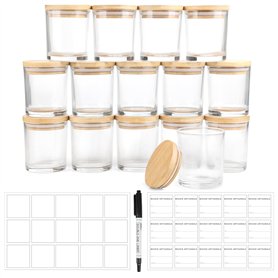 Winter Shore Petit Pot en Verre 170 ML avec Couvercles [Lot de 15] - Contenant Bougie Transparent - 15 Étiquettes Autocollantes