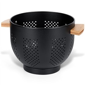 Winter Shore Passoire Cuisine Noire Mate avec Manche en Bois - Passoire Pates pour Fruits - Passoire en Métal pour Laver les Lég