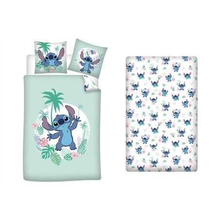 AYMAX Parure de Lit Stitch 3 Pièces Verte