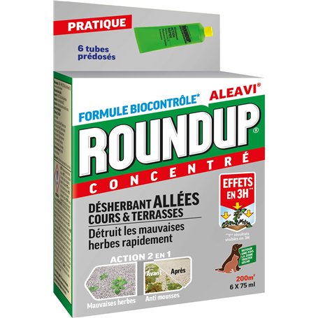 Roundup Désherbant Allées Cours et Terrasses Tubes Pré-dosés x6