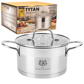 KARL HAUSMANN Faitout Inox - 3.6L - 20 cm - Marmite Induction en Acier Inoxydable 18/10 - Casserole avec Couvercle en Verre - fa