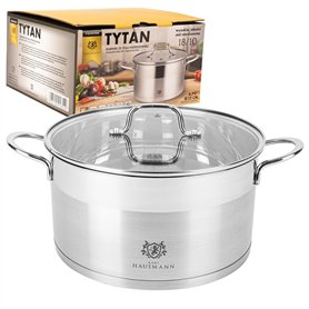 KARL HAUSMANN Faitout Inox - 4.7L - 22 cm - Marmite Induction en Acier Inoxydable 18/10 - Casserole avec Couvercle en Verre - fa
