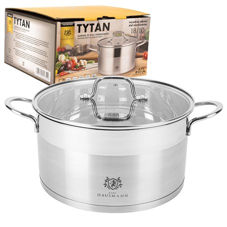 KARL HAUSMANN Faitout Inox - 4.7L - 22 cm - Marmite Induction en Acier Inoxydable 18/10 - Casserole avec Couvercle en Verre - fa