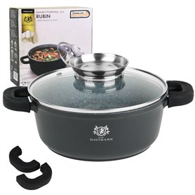KARL HAUSMANN Faitout Induction - 4.4L – Ø 24 cm - Cocotte Fonte d'Aluminium - Marmite Couvercle en Verre - Casserole Tous Feux