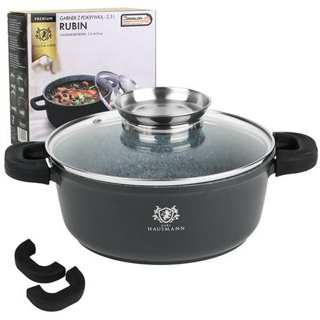 KARL HAUSMANN Faitout Induction - 2.3L – Ø 20 cm - Cocotte Fonte d'Aluminium - Marmite Couvercle en Verre - Casserole Tous Feux
