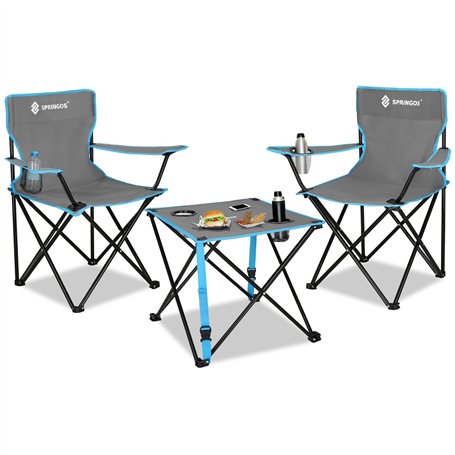 SPRINGOS Table de camping pliable avec 2 chaises