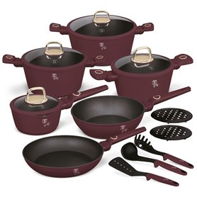 Berlinger Haus Leonardo Collection Batterie de cuisine à induction 15 pièces en aluminium anti-adhésif avec couvercle/Bordeaux m
