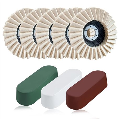 Knoruley Ensemble de 8 Disques de Feutre Abrasifs et de Pâte à Polir pour Meuleuses D'Angle