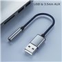 Kueohse Câble audio USB vers 3,5 mm, USB-A vers prise jack 3,5 mm, carte son stéréo externe, adaptateur de son pour casque et mi