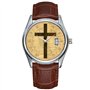 Montre à quartz pour homme - Style décontracté - Étanche - Date - Classique - En cuir marron - Pour Noël - Croix chrétienne - Pl