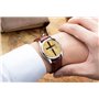 Montre à quartz pour homme - Style décontracté - Étanche - Date - Classique - En cuir marron - Pour Noël - Croix chrétienne - Pl