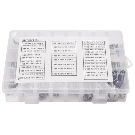 Asyduey 280 PièCes en Acier Inoxydable Ressort Pin Tension ÉLastique Cylindrique Goupilles Goupilles Ensemble M1.5 M2 M2.5 M3 M5